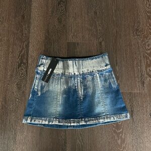 Fashion Nova Distressed Blue A-Line Denim Skirt